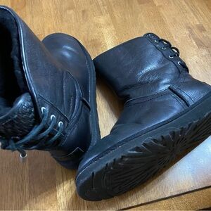Black Leather UGG Boots lace up back design size 7